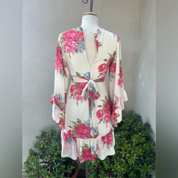 Betsey Johnson short dress Bambi boho pink roses polyester chiffon size 2 - Picture 3 of 10